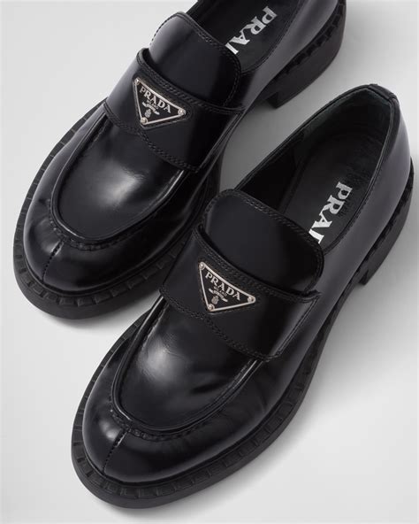 prada black brushed leather loafers|prada brushed leather loafers women's.